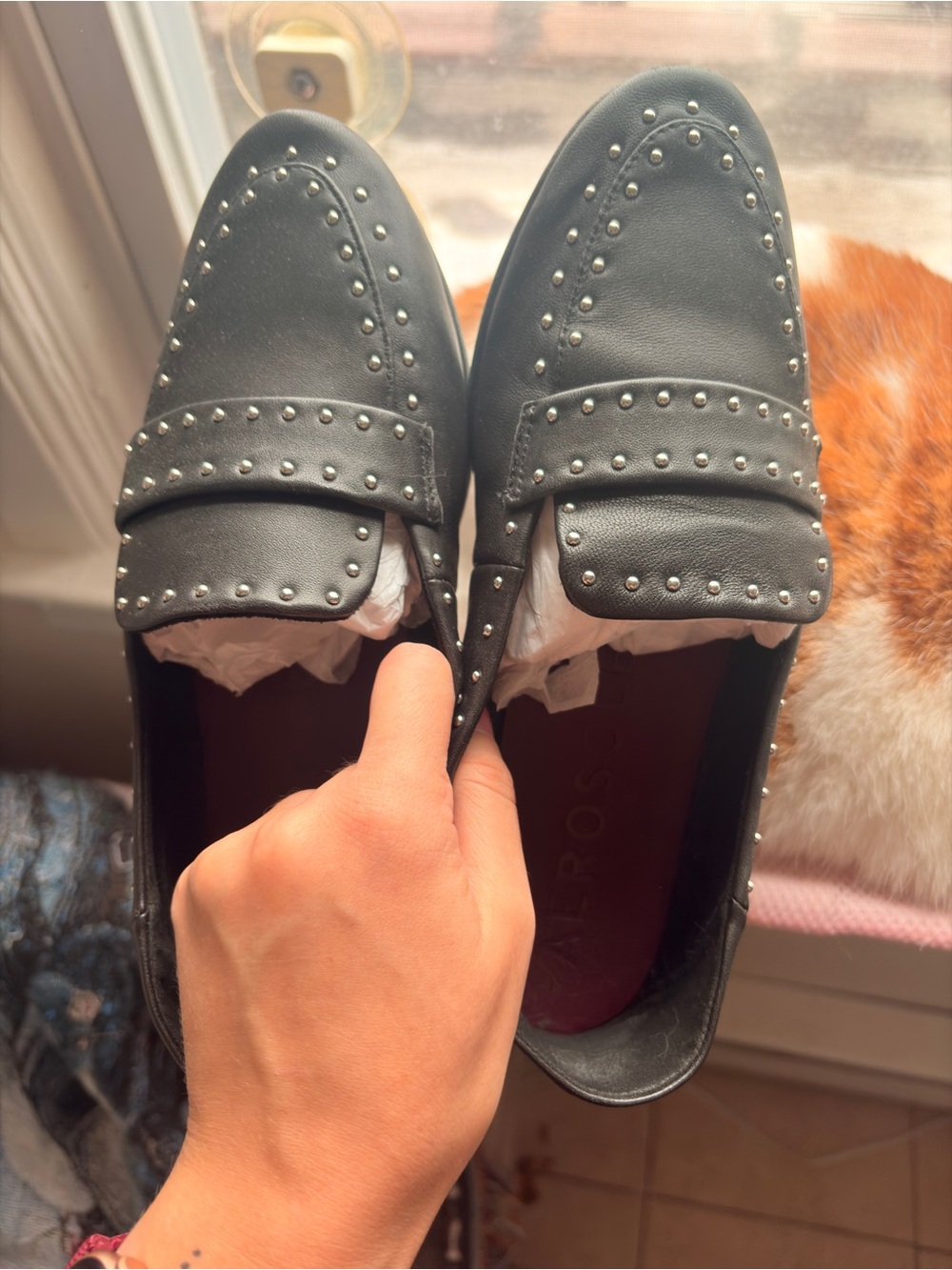 AEROSOLES Studded Black Slip On Loafers - Women's